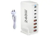 WASSUP USB C Charger 240W USB C Charger Block GaN3 8-Port Fast Charging Station Hub PD 100W Laptop Charger Adapter-White