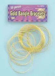 GOLD BANGLE BRACELETS 50 PIECE 80's DISCO PIRATE WENCH GYPSY COSTUME ACCESSORY