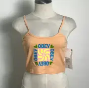 Obey Women's Cropped Tank Top Love Sunshine Peach Sand Size S NWT Andre