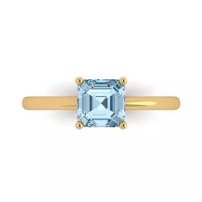 1.0Ct Asscher Cut Natural Sky Blue Topaz Solid Gold Solitaire Engagement Ring