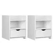 2X Bedside Table 1 Drawer with Shelf - FARA White