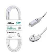 3-Outlets Flat Plug Indoor Extension Cord Outlet Extender, UL Listed, 14 Gauge