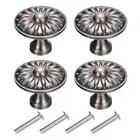 4 Sets Vintage Drawer Knobs with Flower Patterns for Cupboard Bronze(1.3" Long)