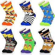 [Dsia Zamur] Kids Boys Girls Crew Socks 4-6 Pack + Gift Box, Novelty Funky Colorful Toddler Calf Socks for 4-12 Years Old