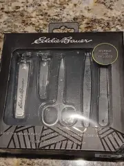 EDDIE BAUER MANICURE SET NAIL CLIPPERS TWEEZER FILE CUTICLE SCISSORS + CASE NIB