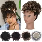 US Spring Twist Afro Puff Drawstring Ponytail Hair Bun Kinky Curly Clip-In Bangs