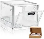 Yalikop Large Medicine Lock Box Clear Lockable Storage Box for Safe Medication Refrigerator Food Transparent Storage Bin Tablet Phone for Home Dorms Office Storage Lockers