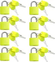 Small Mini Durable ABS Cover Brass Body Individually Keyed Padlock 8pc Yellow