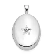 Sterling Silver Rhodium-Plated Diamond Star 19X15mm Oval Locket