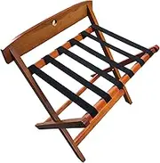 Walnut Color Contoured Leg Luggage Rack Folding Luggage Rack and Suitcase Stand Folding Bag Holder with 6 Black Nylon Straps-63cm*43cm*61cm Walnut Color