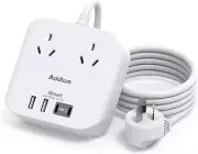 Power Strip with USB-C, 2 AC Outlets & 4 USB Ports – 1.2M Extension Cord for Hom