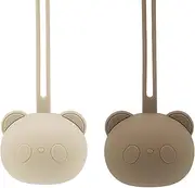 Airfish Silicone Dummy Box, Pack of 2, BPA-Free Baby Bear Dummy Bag, Silicone Case for Baby Travel Dummy, Dummy Storage Box, Dummy Holder for Girls, Boys, Beige and Brown