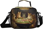 Cats Playing Porker Insulated Lunch Box for Women Men - Ideal for Work, Picnics - Includes Adjustable Shoulder Strap