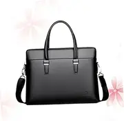 BRIGHTFUFU 1pc Stylish Black Cow Leather Briefcase Laptop Bag Wear Resistant Casual Messenger Bag for Men Compartment for Documents Lightweight Durable Design