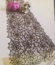 NIP Spiderweb BLACK Lace Cover Table Runner Only Halloween Decoration 13" X 72"