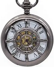 [ADovz] Retro Steampunk Hollow Carving Mechanical Pocket Watches Fob Chain Watches With Gift