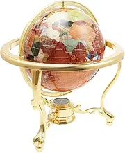 Unique Art 13-Inch Tall Table Top Amberllite Pearl Gold Stand Gemstone World Globe with Gold Tripod Stand