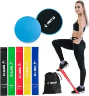 Gliding Discs Core Sliders and 5 Exercise Resistance Bands | Strength, Stability