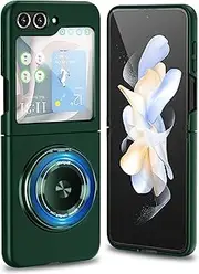 for Samsung Galaxy Z Flip5 Case with Ring,Compatible with Magnetic,PC Hard Protective Cover,with Stand Function,360° Rotating Magnetic,Simple Durable Slim Fit Phone Case 6.7inch Green JUS15-15