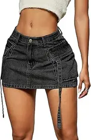 [Generic] Women's Casual Street Low Waist Tape Denim Cargo Mini Skirt with Flap Pocket