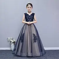 在飛比找蝦皮商城精選優惠-(尺寸170）出清 女童禮服深藍色公主裙 新款兒童蓬蓬紗連身