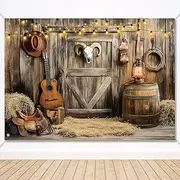 Western Cowboy Backdrop, 7x5 ft Wild West Party Decorations Rustic House Barn Background Rodeo Decor Banner Western Themed Photography Props for Birthday Party Supplies