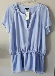 NWT Ann Taylor Popover Blouse Women's Size XL Blue Split Neck Tunic Top Chiffon