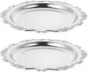 FUNOMOCYA 2pcs Snack Plate Vintage Decor Jewelry Plate Antique Decor Decorative Platter Elegant Serving Tray Jewelry Dish Jewelry Display Plate Appetizer Platter Ring Holder Dish Silver Iron