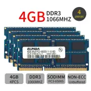 Elpida 16GB 4x 4GB 1066MHz DDR3 PC3-8500S 204Pin SODIMM Laptop Memory SDRAM BT