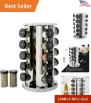 20-Jar Revolving Countertop Spice Rack with Spice Refills - Stainless Steel