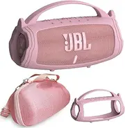 JCHPINE Silicone Cover and Hard Travel Case for JBL Charge 4 / Charge 5 Portable Bluetooth Speakers, Pink Case