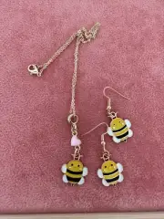 BumbleBees Necklace Earrings Set, Kid Girls Summer Garden Children Jewelry Hooks