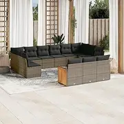 13 Piece Garden Sofa Set with Cushions Grey Poly Rattan, Garden Furniture Sets
