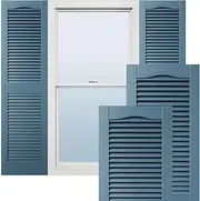 [Ekena Millwork] Lifetime Vinyl LL1S12X03600CB Standard Cathedral Top Center Mullion, Open Louver Vinyl Shutters, w/Installation Shutter-Lok's & Matching Screws (Per Pair), 12'W x 36'H, Classic Blue