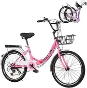 Folding Bike, High Carbon Steel Lightweight Foldable Bicycle Adjustable Height, 7 Speed, Premium Mountain Bikes Retro for Adult Ladies Men