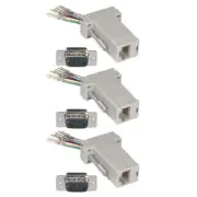 3x DB9 RS232 Male to RJ11 RJ12 6P6C Phone Line Jack Modular Adapter Ivory