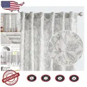 Light Filtering Grey Floral Linen Curtains, 90" Length, for Chic Interior Design