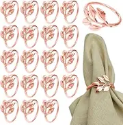 JUMAIPRO 20 Pack Rose Gold Napkin Rings, Metal Leaf Napkin Ring Set, Rose Gold Napkin Holder Table Decorations, 1.7 Inches Napkin Ring Buckles for Holiday Wedding Birthday and Any Events