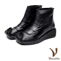 在飛比找momo購物網優惠-【Vecchio】真皮短靴 牛皮短靴 坡跟短靴/真皮頭層牛皮
