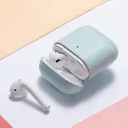 Air Smart Headphones Bluetooth Earphone Genuine Leather Earphone Protective Case for Apple AirPods 1/2(Wine Red) (Color : Mint Green)