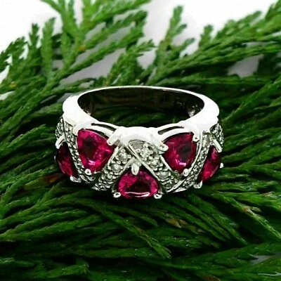 2Ct Trillion Cut Simulated Ruby Women's Half Eternity Ring 14K White Gold Finish