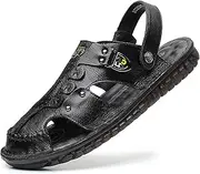 [CLSQLXYJZC] Mens Outdoor Closed Toe Sandals, Summer Breathable Lightweight Quick Dry Beach Sandals, Comfortable Adjustable the Heel Strap Sports Leather Slippers