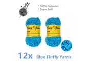 12x Blue Fluffy Knitting Yarn Feather Soft Cozy Fur Wool Ball Crochet Thread