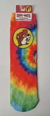 Bucee Beaver Tie Dye Crew Socks Unisex Adult OSFM Polyester Spandex Texas USA