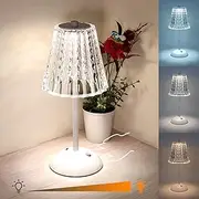 Amingulry Cordless Table Lamp, 4000mAh Rechargeable Battery Operated Lamp, 3 Color Modes & Stepless Dimmable LED Touch Lamp, Portable Crystal Metal Beside Lamps for Bedroom Restaurant Outdoor(White)