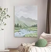 100% Hand Painted Oil Painting - Mountain Peaks Flowing Water Scenery Texture Entrance Decorative Painting,Large Size Artwork Picture Decoration for Living Room End of Stairway Hallway,As Shown,100