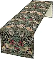 YCness William Morris Floral Table Runner, Vintage Flowers Green Botanical Printed Table Runner for Home Kitchen Dining Table Decoration,13x36 Inch