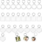 [Aymorder] 24 Pcs Acrylic Photo Keychain Assortment Set, Personalized Picture Insert Keychain Bulk, 3 Different Blanks Photo Frame Keychains, Clear Photo Keyrings Artwork DIY Gift (8 Heart+8 Round+8 Square)