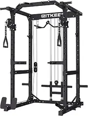 RitKeep Destroyer M10 2x2'' Power Rack 1500lbs Capacity with Crossover Cable Pulley System, LAT Pulldown Bar, Dip Bar, Safety Bar for Home Workout