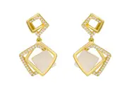 E22 Golden Diamond Shaped Shiny Ear Hook Korean Alloy Ear Jewelry for Girls Women Decorative Party Wedding